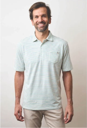 Model wearing the Island Cotton polo in Large
